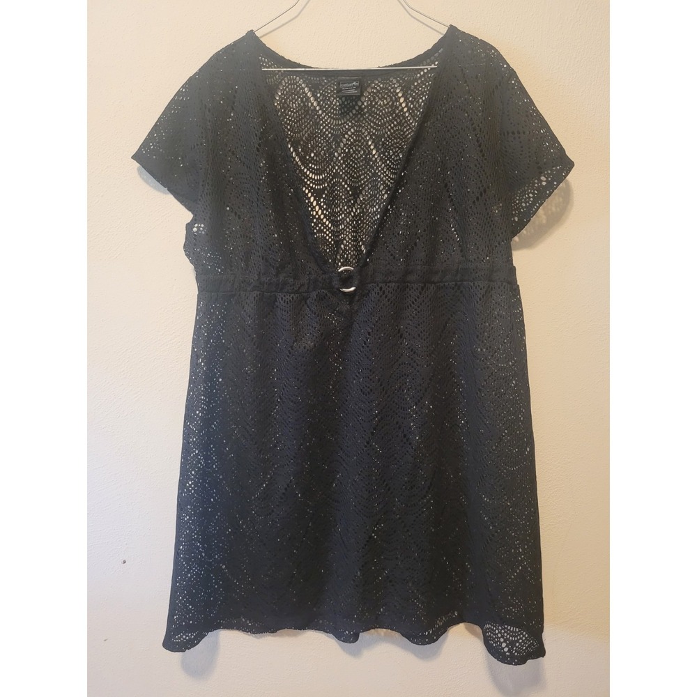 Catalina Swimsuit Cover Up Size XL Women's Black Front Ring Accent